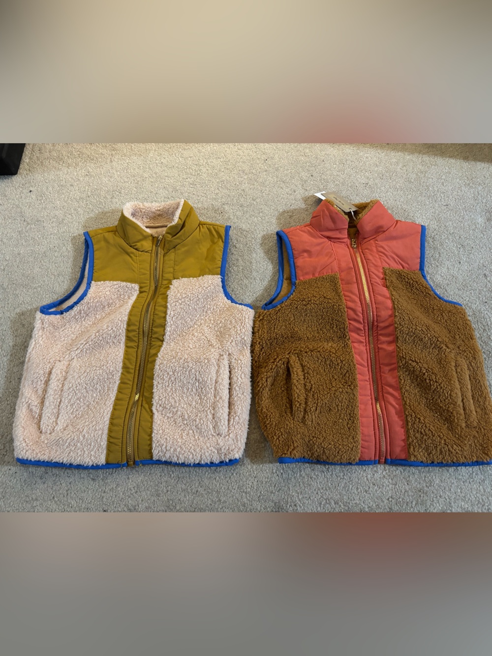 Young days Sherpa Vest - Neutral & Rust with Bright Blue Trim 6t
